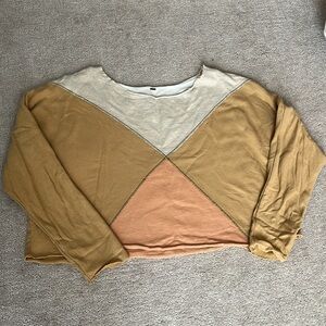 Free People Tan and Cream Colorblock Sweatshirt